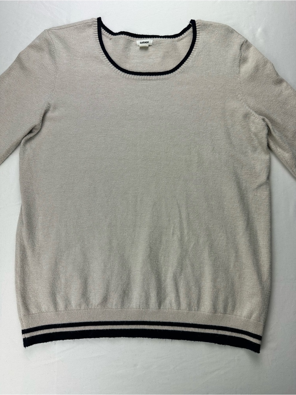 Garage Cream Sweater Crewneck Preppy Minimalist Knit Old Money Basic Casual L